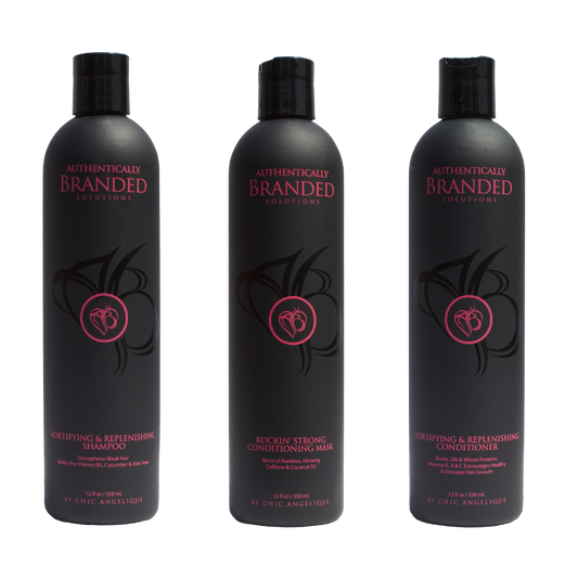 12 oz. Fortifying & Replenishing Shampoo, Conditioner & Rockin’ Strong Conditioning Mask Set